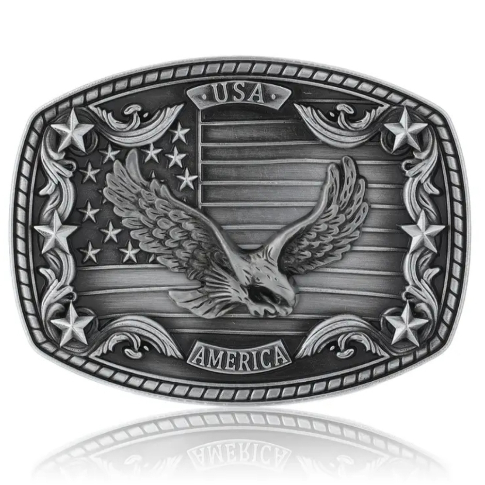 USA American Eagle Belt Buckle Silver Tone Patriotic Western Cowboy NWT